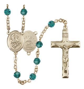 14 Karat Gold-Filled 6mm Austrian Crystal Saint George / Air Force Rosary in Zircon