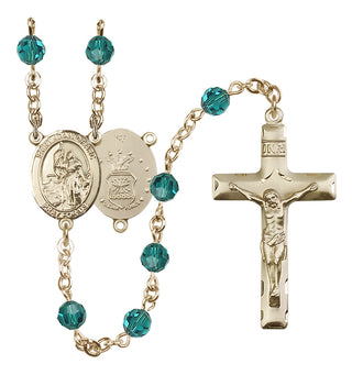 14 Karat Gold-Filled 6mm Austrian Crystal Saint Joan of Arc / Air Force Rosary in Zircon