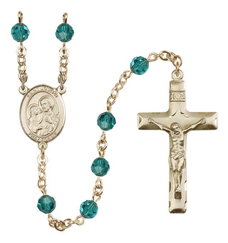 14 Karat Gold-Filled 6mm Austrian Crystal Saint Joseph Rosary in Zircon