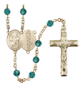 14 Karat Gold-Filled 6mm Austrian Crystal Saint Luke the Apostle / Doctor Rosary in Zircon