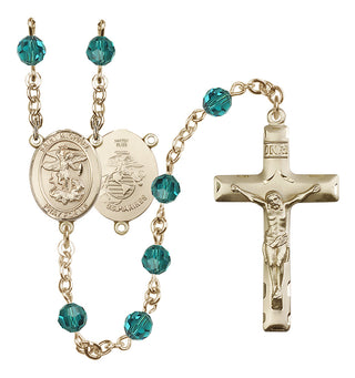 14 Karat Gold-Filled 6mm Austrian Crystal Saint Michael / Marines Rosary in Zircon