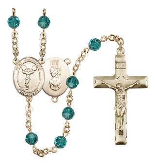 14 Karat Gold-Filled 6mm Austrian Crystal Saint Christopher/Cheerleading Rosary in Zircon