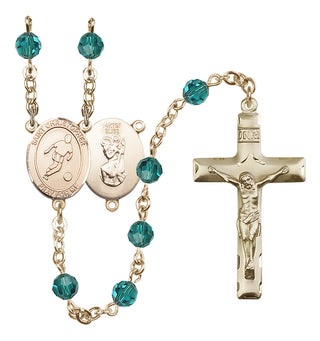 14 Karat Gold-Filled 6mm Austrian Crystal Saint Christopher/Soccer Rosary in Zircon