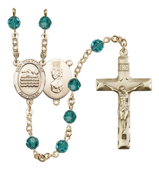 14 Karat Gold-Filled 6mm Austrian Crystal Saint Christopher/Swimming Rosary in Zircon