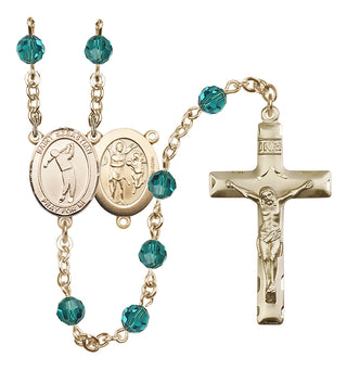14 Karat Gold-Filled 6mm Austrian Crystal Saint Sebastian/Golf Rosary in Zircon
