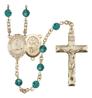 14 Karat Gold-Filled 6mm Austrian Crystal Saint Sebastian/Skiing Rosary in Zircon