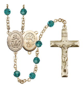 14 Karat Gold-Filled 6mm Austrian Crystal Saint Sebastian/Wrestling Rosary in Zircon