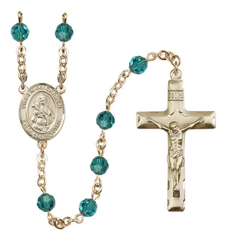 14 Karat Gold-Filled 6mm Austrian Crystal Virgen del Carmen Rosary in Zircon