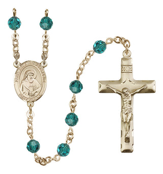 14 Karat Gold-Filled 6mm Austrian Crystal Saint Bede the Venerable Rosary in Zircon