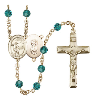 14 Karat Gold-Filled 6mm Austrian Crystal Saint Christopher/Soccer Rosary in Zircon