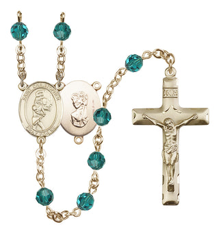14 Karat Gold-Filled 6mm Austrian Crystal Saint Christopher/Softball Rosary in Zircon