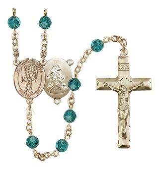 14 Karat Gold-Filled 6mm Austrian Crystal Guardian Angel/Baseball Rosary in Zircon