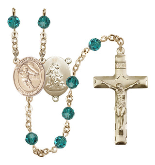 14 Karat Gold-Filled 6mm Austrian Crystal Guardian Angel/Hockey Rosary in Zircon