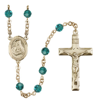 14 Karat Gold 6mm Austrian Crystal Saint Frances Cabrini Rosary in Zircon