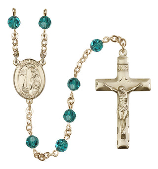 14 Karat Gold 6mm Austrian Crystal Saint Elmo Rosary in Zircon