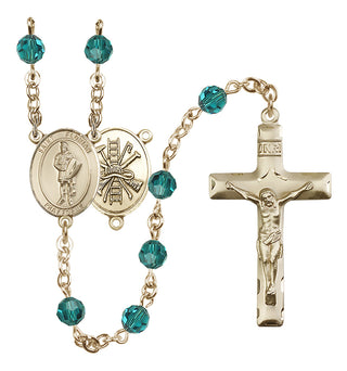 14 Karat Gold 6mm Austrian Crystal Saint Florian/Firefighter Rosary in Zircon