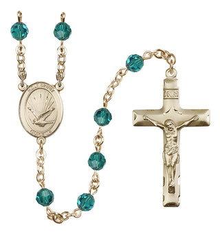 14 Karat Gold 6mm Austrian Crystal Holy Spirit Rosary in Zircon