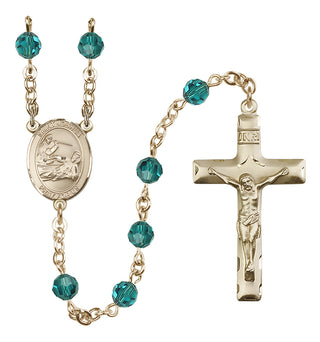 14 Karat Gold 6mm Austrian Crystal Saint Joshua Rosary in Zircon