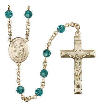 14 Karat Gold 6mm Austrian Crystal Saint Luke the Apostle Rosary in Zircon