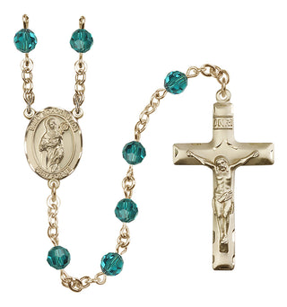14 Karat Gold 6mm Austrian Crystal Saint Scholastica Rosary in Zircon