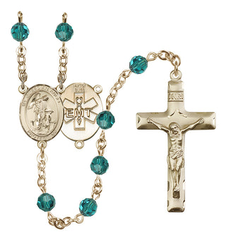 14 Karat Gold 6mm Austrian Crystal Guardian Angel / EMT Rosary in Zircon
