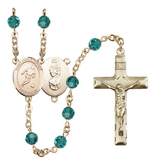 14 Karat Gold 6mm Austrian Crystal Saint Christopher/Soccer Rosary in Zircon