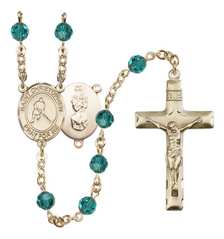 14 Karat Gold 6mm Austrian Crystal Saint Christopher/Ice Hockey Rosary in Zircon