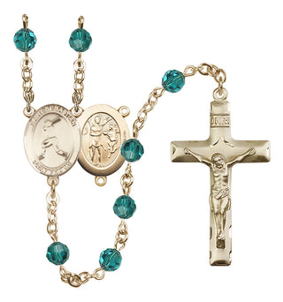 14 Karat Gold 6mm Austrian Crystal Saint Sebastian/Baseball Rosary in Zircon