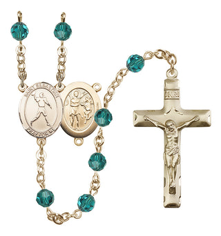 14 Karat Gold 6mm Austrian Crystal Saint Sebastian/Football Rosary in Zircon