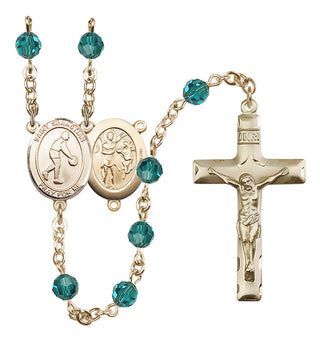 14 Karat Gold 6mm Austrian Crystal Saint Sebastian/Basketball Rosary in Zircon