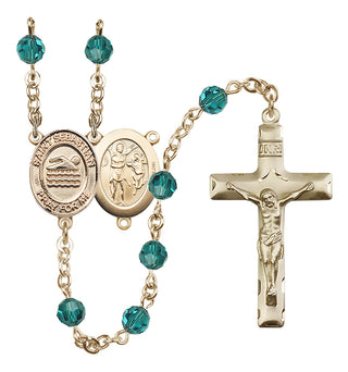 14 Karat Gold 6mm Austrian Crystal Saint Sebastian/Swimming Rosary in Zircon
