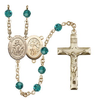 14 Karat Gold 6mm Austrian Crystal Saint Sebastian/Wrestling Rosary in Zircon