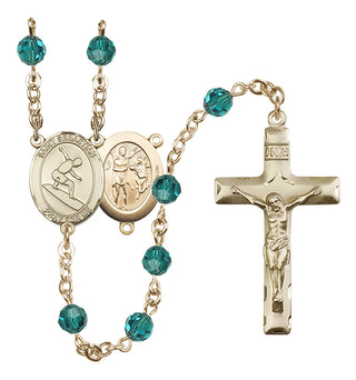 14 Karat Gold 6mm Austrian Crystal Saint Sebastian/Surfing Rosary in Zircon