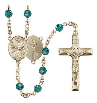 14 Karat Gold 6mm Austrian Crystal Saint John Paul II Rosary in Zircon