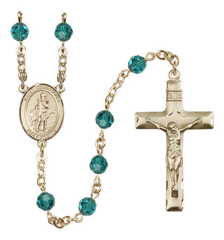 14 Karat Gold 6mm Austrian Crystal Saint Cornelius Rosary in Zircon