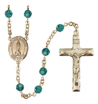 14 Karat Gold 6mm Austrian Crystal Our Lady of Kibeho Rosary in Zircon