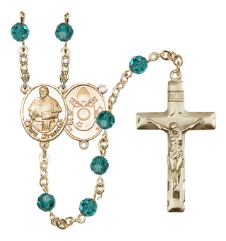 14 Karat Gold 6mm Austrian Crystal Pope Francis Rosary in Zircon