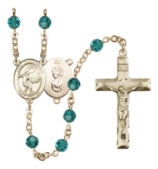 14 Karat Gold 6mm Austrian Crystal Saint Christopher/Soccer Rosary in Zircon