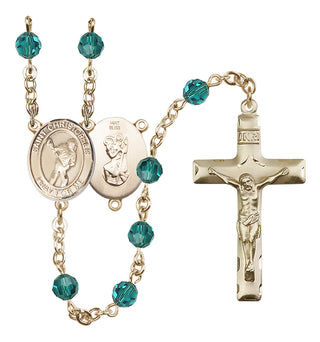 14 Karat Gold 6mm Austrian Crystal Saint Christopher/Lacrosse Rosary in Zircon