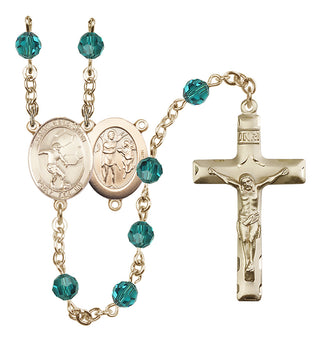 14 Karat Gold 6mm Austrian Crystal Saint Sebastian / Soccer Rosary in Zircon