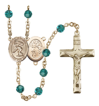 14 Karat Gold 6mm Austrian Crystal Saint Sebastian/Swimming Rosary in Zircon