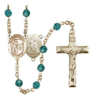 14 Karat Gold 6mm Austrian Crystal Guardian Angel/Golf Rosary in Zircon