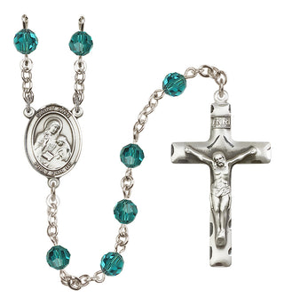 Sterling Silver 6mm Austrian Crystal Saint Ann Rosary in Zircon