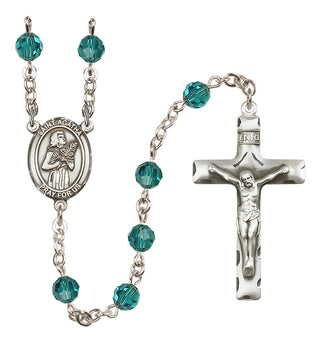 Sterling Silver 6mm Austrian Crystal Saint Agatha Rosary in Zircon