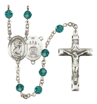 Sterling Silver 6mm Austrian Crystal Saint Christopher / Air Force Rosary in Zircon