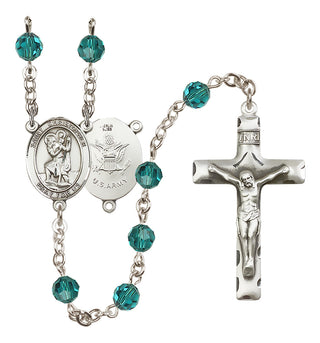 Sterling Silver 6mm Austrian Crystal Saint Christopher / Army Rosary in Zircon