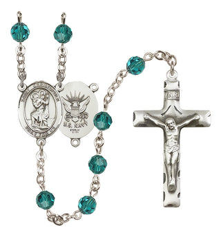Sterling Silver 6mm Saint Christopher / Navy Rosary