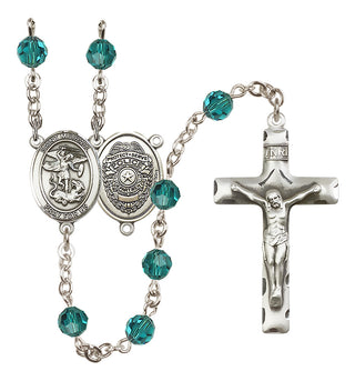 Sterling Silver 6mm Austrian Crystal Saint Michael the Archangel/Policeman Rosary in Zircon