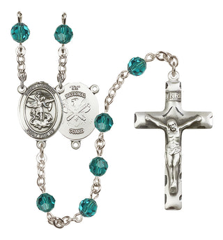 Sterling Silver 6mm Austrian Crystal Saint Michael / Nat'l Guard Rosary in Zircon