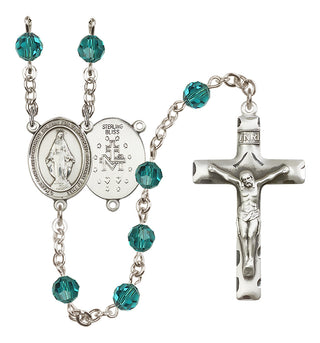 Sterling Silver 6mm Austrian Crystal Miraculous Rosary in Zircon